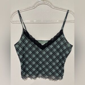 Hollister Plaid Cami Top with Lace Trim